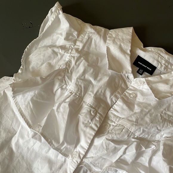 White Ruffle Top Button Front Dress - Picture 2 of 3